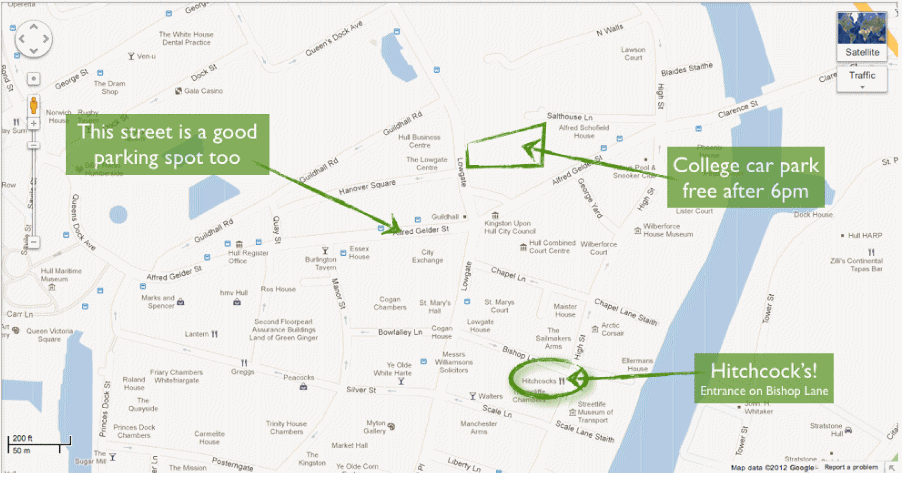 Hitchcocl's location and good parking spots